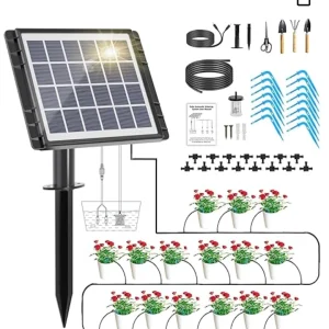 49FT Solar Drip Irrigation System, Auto Watering Kit for 15 Pots, Solar-Powered