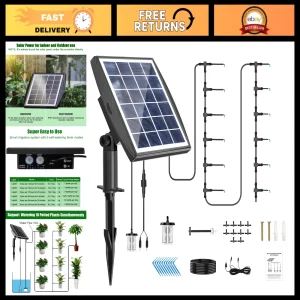 Solar Drip Irrigation Kit - Automatic Watering System for 10 Pots, 6 Timers, DIY