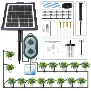 50FT Solar Automatic Drip Irrigation Kit System, Smart Self-Watering System with