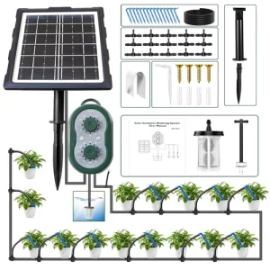 50FT Solar Automatic Drip Irrigation Kit System, Smart Self-Watering System with