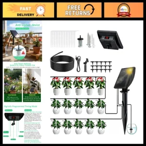 49FT Solar Drip Irrigation System - Automatic Watering Kit for 15 Plants, Timer,