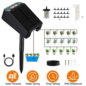 Solar Timer Automatic Drip Irrigation Sprinkler Kit Plant Hose Sprinkler Pump
